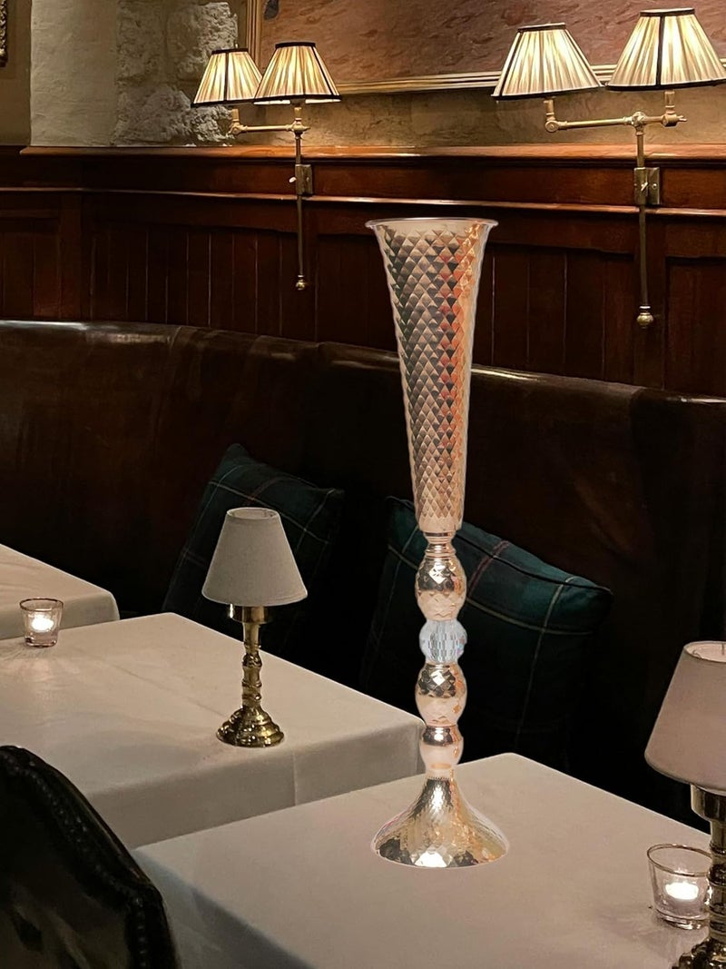 Grofly Tall Metal Trumpet Vase Flower Vase for Party Dinner Centerpiece Riser for Tables in Event Modern Decoration Unique Texture Metal Flower Vase Table Flowerpot for Hotel Office - Image 3