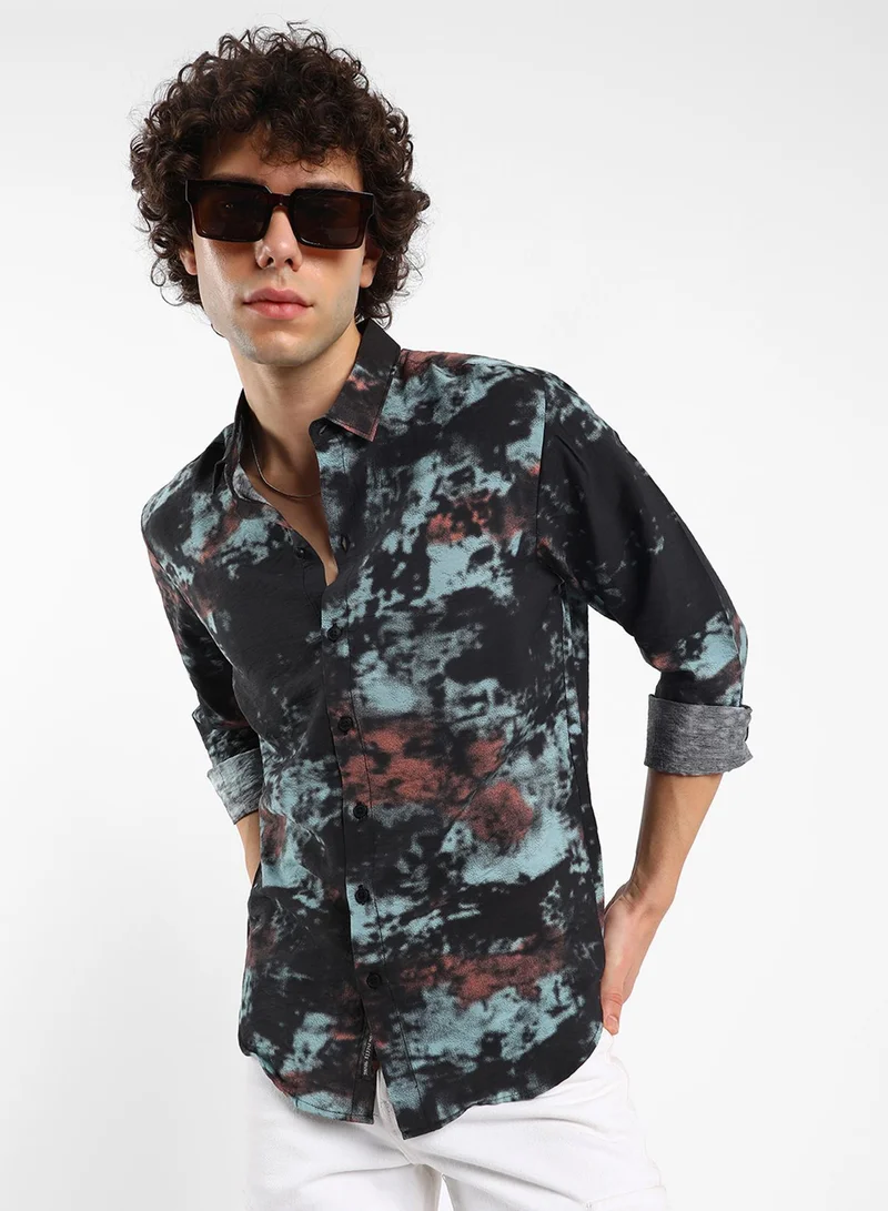 CAHOOT Men's Midnight Black & Powder Blue Contrast Dab Shirt