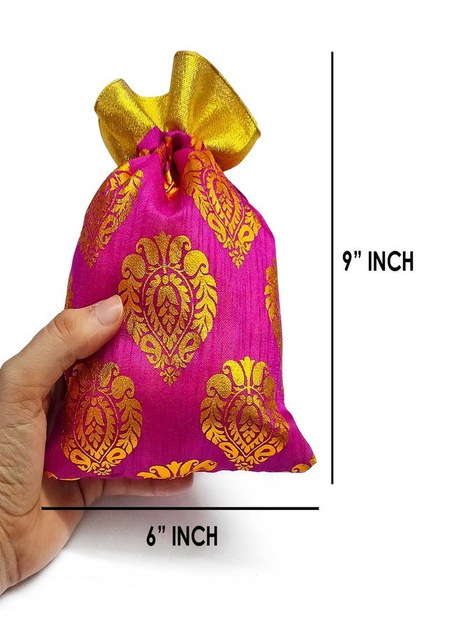 SATVIK Ambi Potli Big Size Designer Potli, Dry Fruit Diwali Gift Packaging Bag Handmade Premium Fabric With Random Design Indian Housewarming Return Gift Items Bulk (Set Of 24),Multi - Image 3