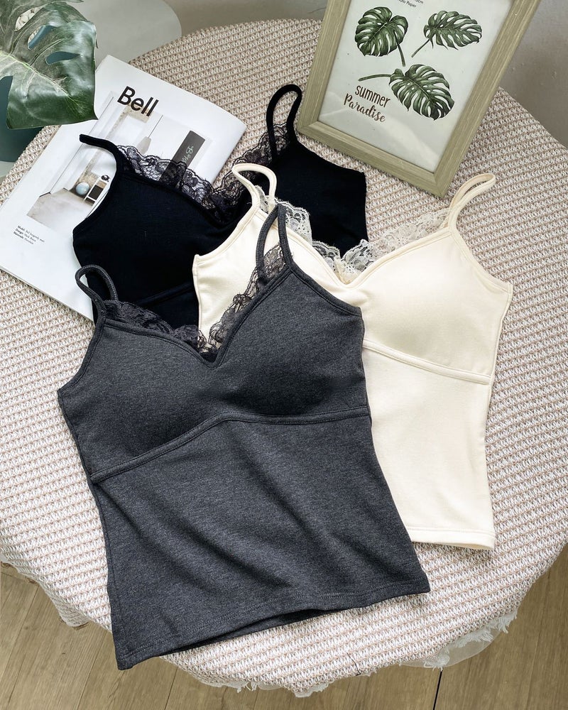 22178# hanger dongdaemun thread cotton fleece-lined lace stitching with chest pad slim fashion bottoming camisole Rice apricot