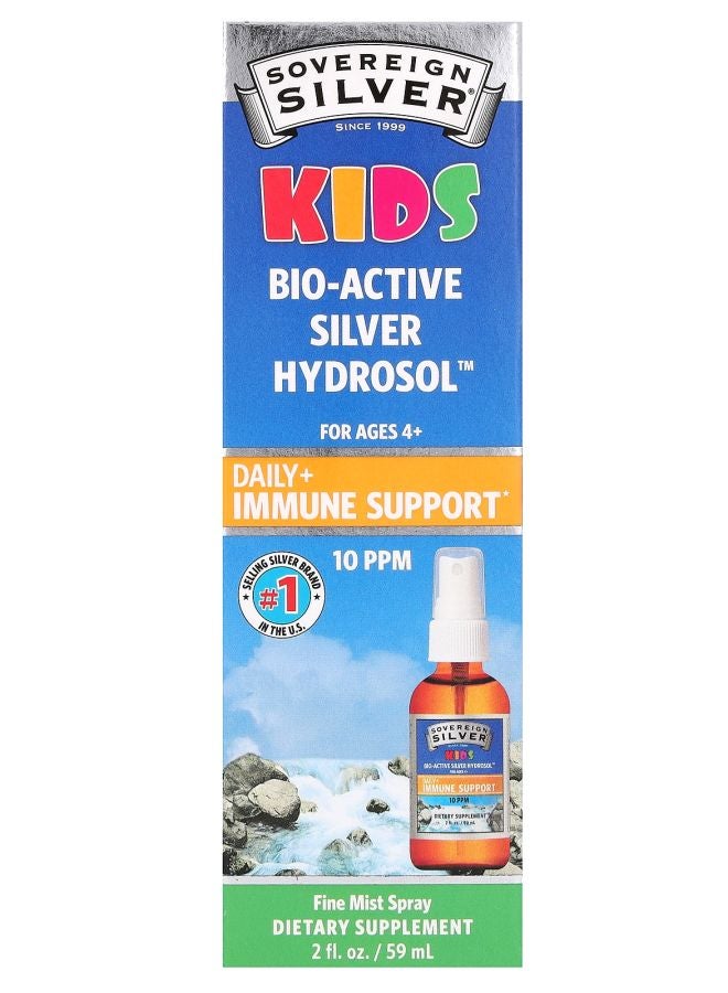 Sovereign Silver رذاذ دعم المناعة للأطفال بيو-أكتيف فضة هيدروسول يوميًا للأعمار من 4 سنوات فما فوق 10 جزء في المليون 2 أونصة سائلة (59 مل)