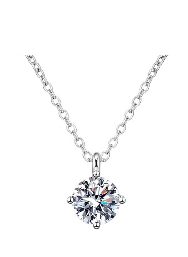 SYNSYB Sterling SilverPendant Necklace - S925 Hypoallergenic Solitaire with Adjustable Slider, 6.5mm 1.0ct Equivalent, Elegant Luxury Gift Box Included for Women  - Image 1