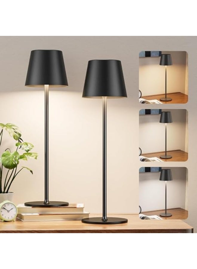 zentora (2 Pack) Cordless LED Table Lamps, 5000mAh Rechargeable Battery Operated, 3 Color Touch Dimming, Metal Shell Desk Lights for Bedrooms, Restaurant & Bars (Black) - Image 1