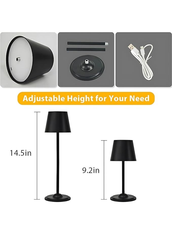 zentora (2 Pack) Cordless LED Table Lamps, 5000mAh Rechargeable Battery Operated, 3 Color Touch Dimming, Metal Shell Desk Lights for Bedrooms, Restaurant & Bars (Black) - Image 2