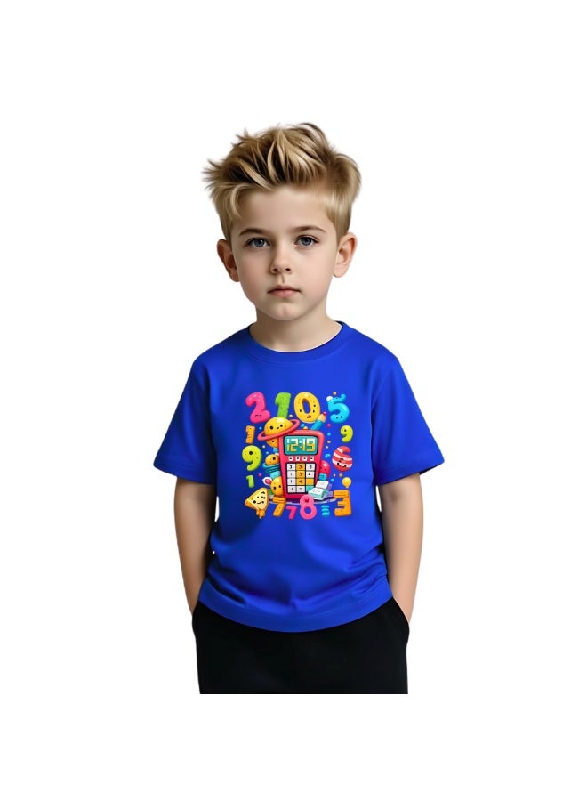برينت شوب فور مي تيشيرت للأطفال بمناسبة يوم الرياضيات | تيشيرت مطبوع عليه أرقام وكسور، تيشيرت بأكمام قصيرة مزين برموز رياضية ملونة - Image 1