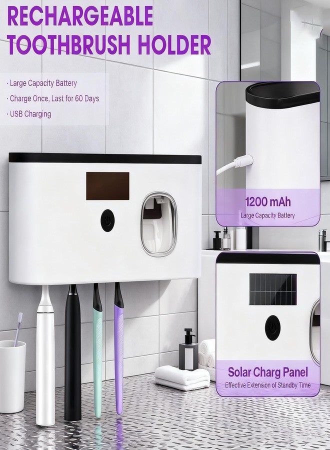 ALLGLAM Toothbrush Sterilizer Holder Wall Mounted, USB Rechargeable Automatic Toothpaste Dispenser with 5 Brush Slots, Bathroom Organizer for Families (White) - Image 3