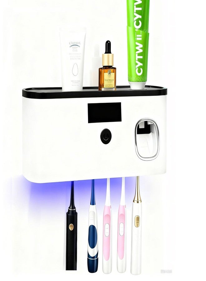 ALLGLAM Toothbrush Sterilizer Holder Wall Mounted, USB Rechargeable Automatic Toothpaste Dispenser with 5 Brush Slots, Bathroom Organizer for Families (White) - Image 1