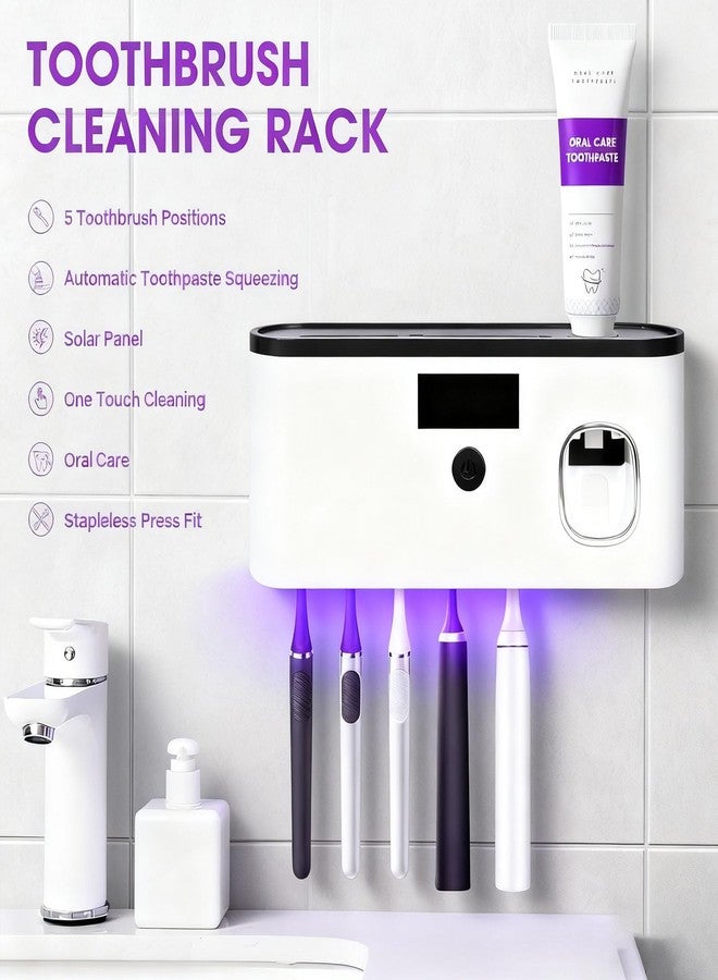 ALLGLAM Toothbrush Sterilizer Holder Wall Mounted, USB Rechargeable Automatic Toothpaste Dispenser with 5 Brush Slots, Bathroom Organizer for Families (White) - Image 4