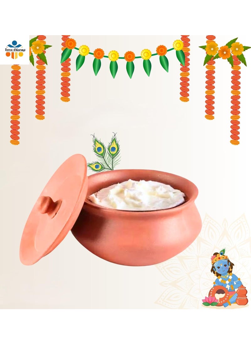 Terra Charms Terra Charms Clay Handi For Krishnas Clay Offering A Symbol of Janmashtami Festivities Clay Pot Serving Pot Hand Craft Handi for Making Makhan Mishri Bhog Parsadm 1L Capacity  - Image 1