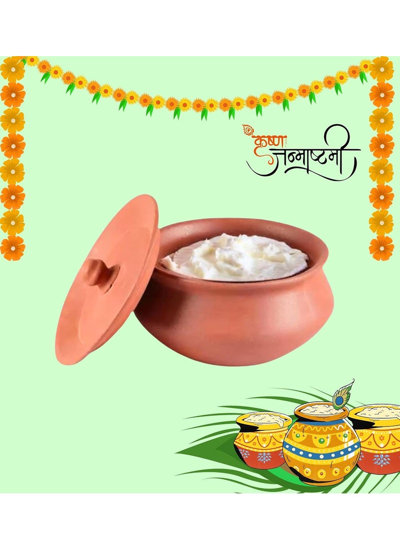 Terra Charms Terra Charms Clay Handi For Krishnas Clay Offering A Symbol of Janmashtami Festivities Clay Pot Serving Pot Hand Craft Handi for Making Makhan Mishri Bhog Parsadm 1L Capacity  - Image 5