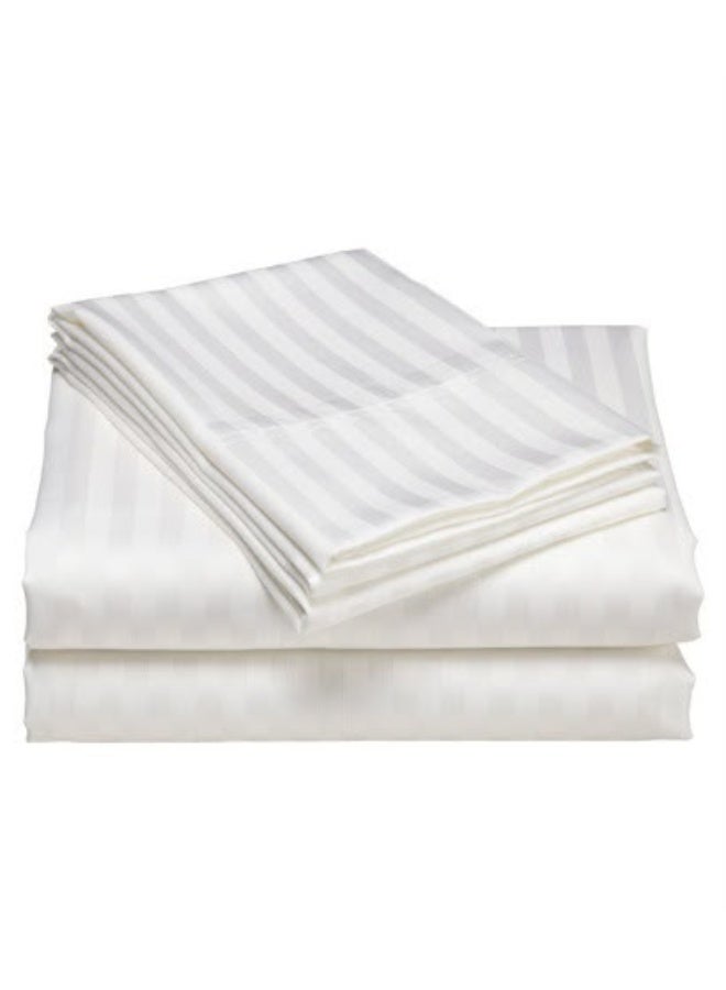 Elegant Hotel-Style Flat Bed Sheet - 90 GSM Soft Fabric with 300 TC Feel & 1cm Satin Stripes in Crisp Pure White, 280x270 CM Set - Image 2