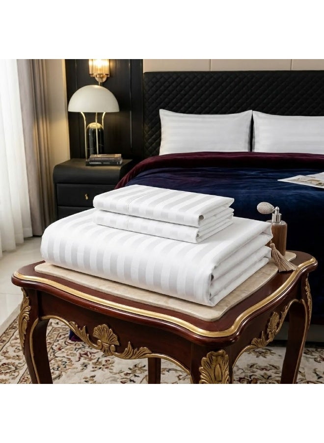 Elegant Hotel-Style Flat Bed Sheet - 90 GSM Soft Fabric with 300 TC Feel & 1cm Satin Stripes in Crisp Pure White, 280x270 CM Set - Image 4