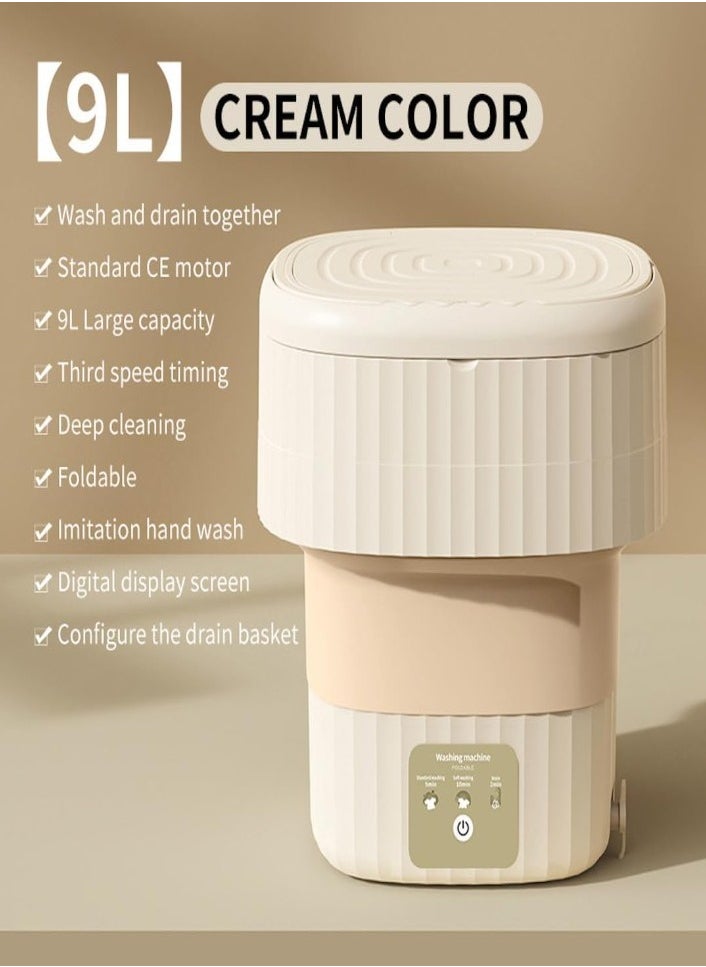 XVersion 9L Foldable Portable Washing Machine with Spin Dryer, Mini Washer for Underwear, Socks, Baby Clothes, Towels, Pet Items, Small Washing Machine for Apartment, Hotel, RV, Home, Camping (Cream)  - Image 4