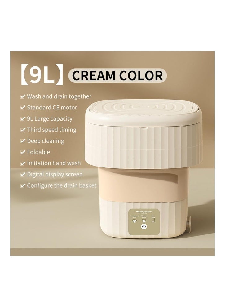 XVersion 9L Foldable Portable Washing Machine with Spin Dryer, Mini Washer for Underwear, Socks, Baby Clothes, Towels, Pet Items, Small Washing Machine for Apartment, Hotel, RV, Home, Camping (Cream) - Image 4