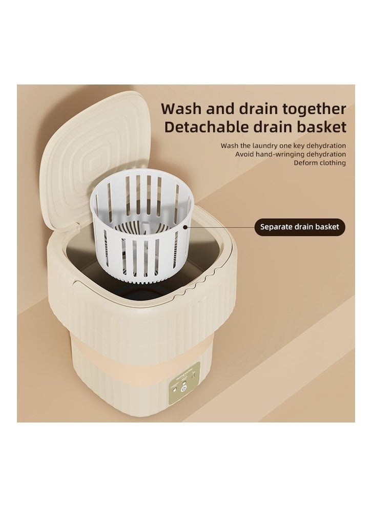 XVersion 9L Foldable Portable Washing Machine with Spin Dryer, Mini Washer for Underwear, Socks, Baby Clothes, Towels, Pet Items, Small Washing Machine for Apartment, Hotel, RV, Home, Camping (Cream) - Image 5