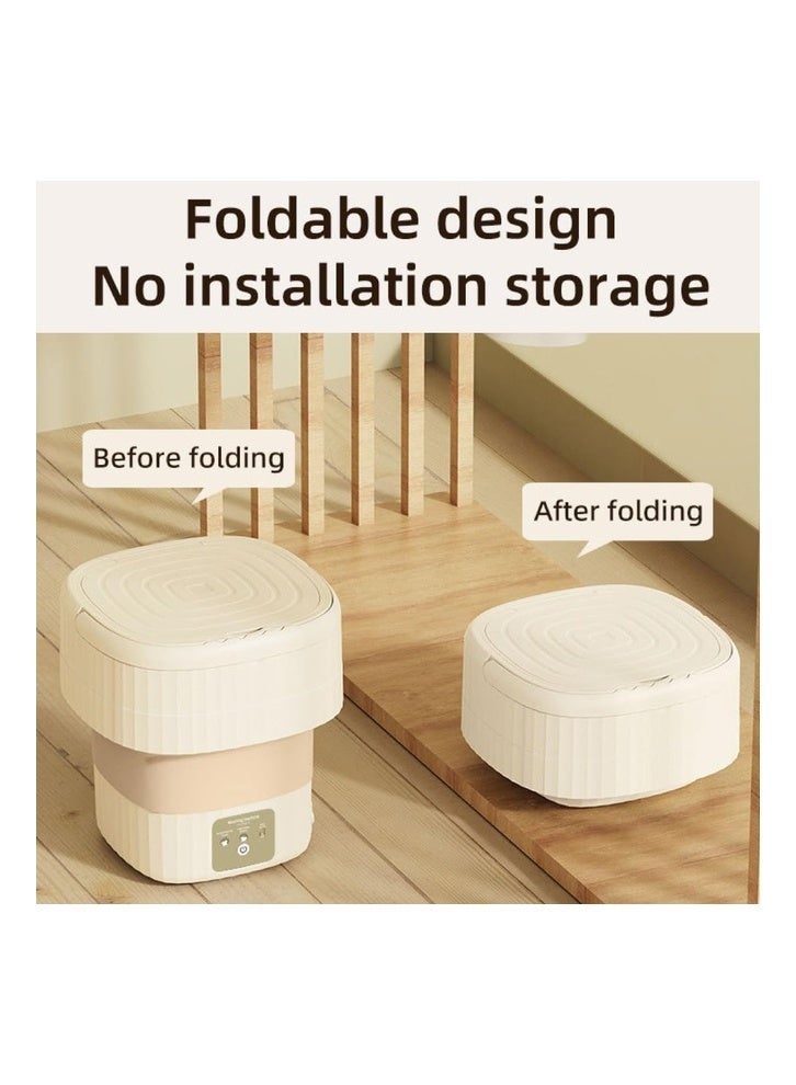 XVersion 9L Foldable Portable Washing Machine with Spin Dryer, Mini Washer for Underwear, Socks, Baby Clothes, Towels, Pet Items, Small Washing Machine for Apartment, Hotel, RV, Home, Camping (Cream) - Image 2