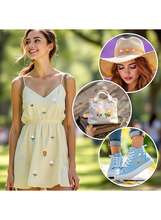 10 قطع رقع زهور قابلة للكي على الملابس بألوان جذابة وزاهية للملابس، الحقائب، الفساتين، القبعات، الجينز والسترات. - Image 3