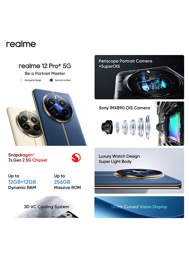 ريل مي 12 Pro+ 5G ثنائي الشريحة، ذاكرة وصول عشوائي 12 جيجابايت، 512 جيجابايت أزرق بحري - إصدار عالمي - Image 5