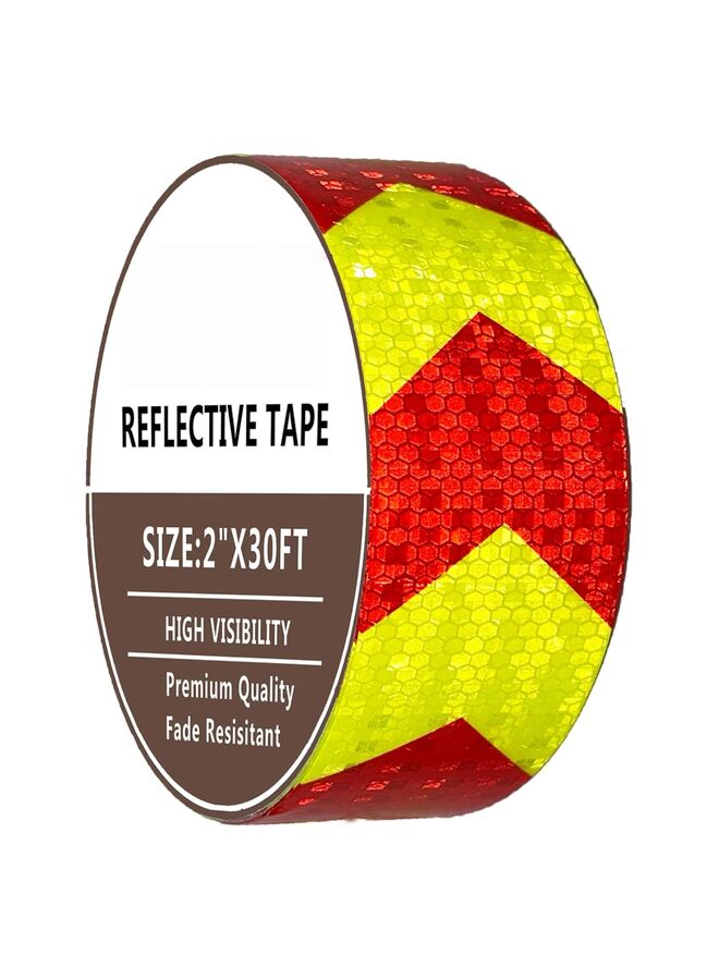 شريط عاكس مقاوم للماء للاستخدام الخارجي، أحمر وأصفر فسفوري عاكس، نجوم لامعة شديدة التحمل، لاصق قوي، شريط تحذير من المخاطر، شريط تنبيه للسلامة للمقطورات (1.97 بوصة × 33 قدمًا) - Image 1