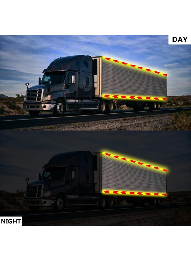 شريط عاكس مقاوم للماء للاستخدام الخارجي، أحمر وأصفر فسفوري عاكس، نجوم لامعة شديدة التحمل، لاصق قوي، شريط تحذير من المخاطر، شريط تنبيه للسلامة للمقطورات (1.97 بوصة × 33 قدمًا) - Image 4