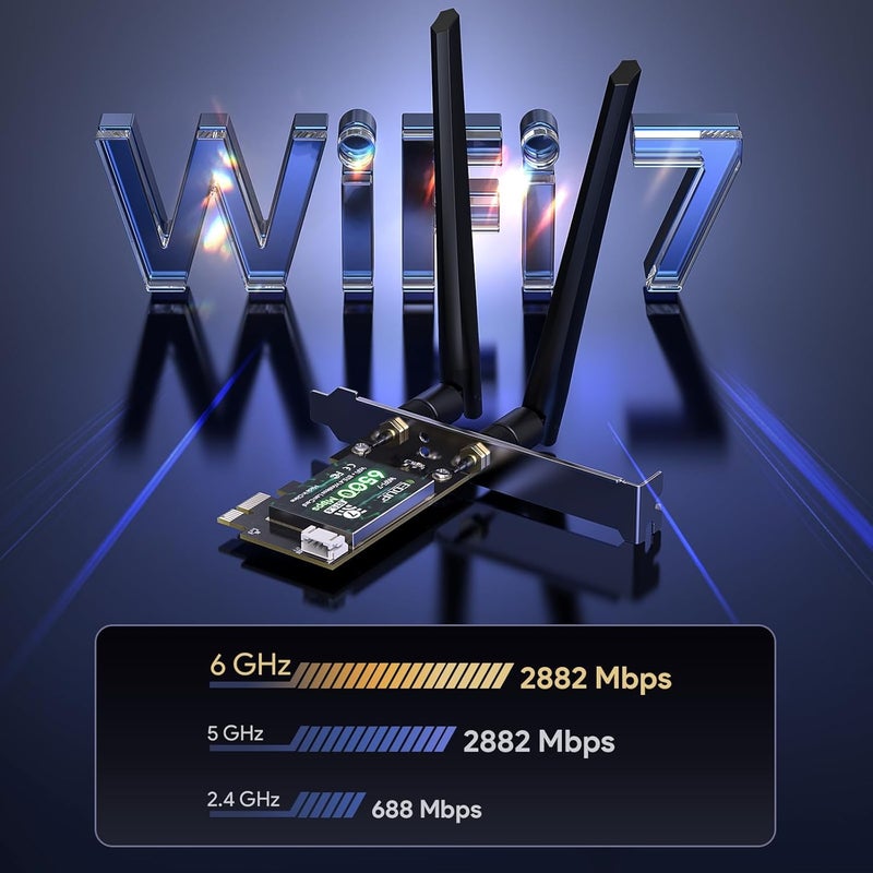 EDUP بطاقة WiFi 7 PCIe AXE6500 - بطاقة شبكة لاسلكية Wi-Fi 7 لجهاز الكمبيوتر، بلوتوث 5.4 ثلاثي النطاق 6G/5G/2.4Ghz OFDMA 802.11be، متوافقة مع Intel/AMD Windows 11 (64 بت) و Linux Kernel 6.7+ - Image 4