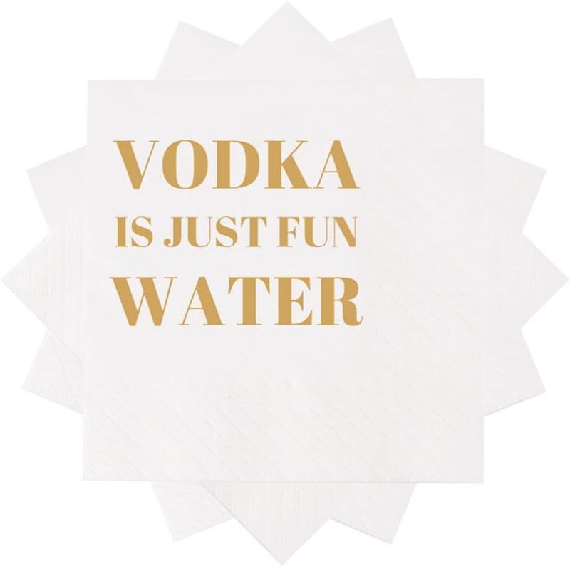 VOWFOO Funny Cocktail Napkins 100Pcs Funny Quotes Saying Disposable Paper Party Napkins 4.5 x 4.5 Two-ply (Vodka Is Just Fun Water Napkins) - Image 2