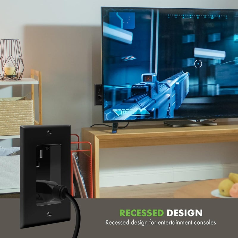 TOPGREENER Recessed Outlet Receptacle, Tamper-Resistant Recessed Power Outlet for Wall Mounted TV, A/V Equipment, Artwork, & More, Standard Size 1-Gang 4.48" x 2.76", 15A 125V, TG15RD31-BK, Black - Image 5