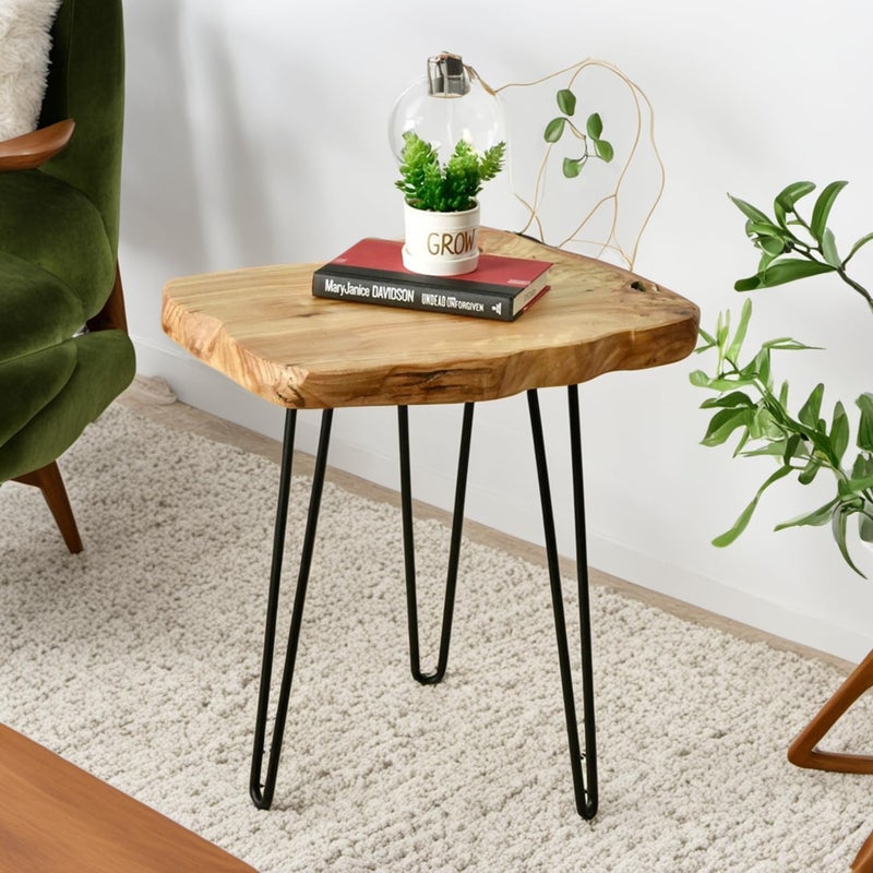 WELLAND Live Edge Cedar End Table, Unique Desktop Side Table,19" L x 16" W x 20.5" H Nightstand, Plant Stand for Living Room, Bedroom, Home Office, Patio - Image 2