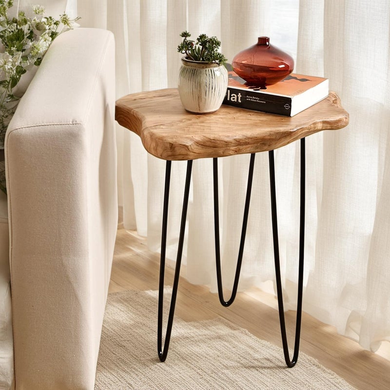 WELLAND Live Edge Cedar End Table, Unique Desktop Side Table,19" L x 16" W x 20.5" H Nightstand, Plant Stand for Living Room, Bedroom, Home Office, Patio - Image 1