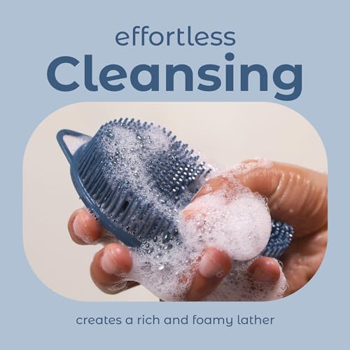MainBasics Silicone Body Scrubber – Dual-Sided Shower Exfoliator for Men & Women, Gentle Silicone Loofah Alternative for Deep Clean (Dark Blue, Exfoliate) - Image 4