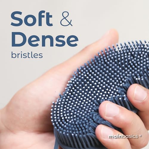 MainBasics Silicone Body Scrubber – Dual-Sided Shower Exfoliator for Men & Women, Gentle Silicone Loofah Alternative for Deep Clean (Dark Blue, Exfoliate) - Image 3