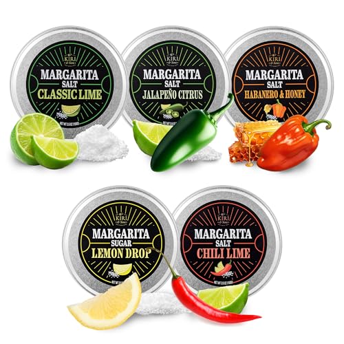 5Pack Premium Margarita  Cocktail Flavored Salt Rimmer Variety Set 35oz  Chili Lime Lemon Drop Sugar Lime Habanero  Honey Jalapeno Citrus  No Silicon Dioxide Easy ScrewOn Lid Kiri  Sons