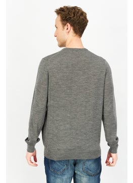 Celio Men V-Neck Long Sleeve Heather Sweatshirts, Grey  - Image 3