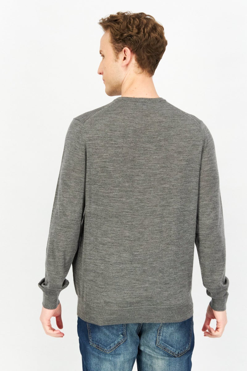 Celio Men V-Neck Long Sleeve Heather Sweatshirts, Grey - Image 3