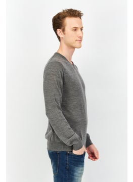 Celio Men V-Neck Long Sleeve Heather Sweatshirts, Grey  - Image 2