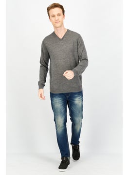 Celio Men V-Neck Long Sleeve Heather Sweatshirts, Grey  - Image 4