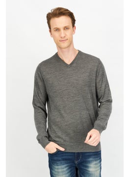 Celio Men V-Neck Long Sleeve Heather Sweatshirts, Grey  - Image 1