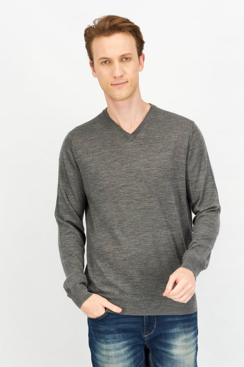 Celio Men V-Neck Long Sleeve Heather Sweatshirts, Grey - Image 1