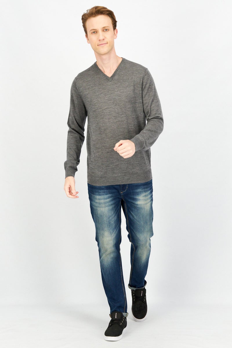 Celio Men V-Neck Long Sleeve Heather Sweatshirts, Grey - Image 4