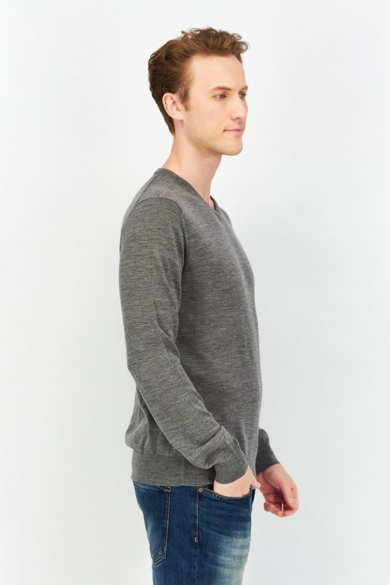 Celio Men V-Neck Long Sleeve Heather Sweatshirts, Grey - Image 2