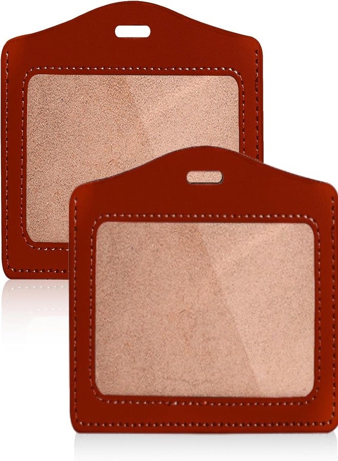 NSSP Leather Clear ID Window ID Badge Holder ID Card Holder (Brown Horizontal, Pack of 10) - Image 1