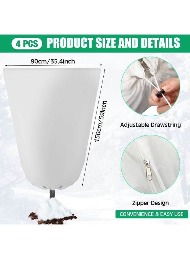 Vincreem 4 Pcs Plant Covers Freeze Protection 35.4" x 59" Winter Frost Blankets for Outdoor Plants with Zipper Drawstring Frost Cloth Freeze Covers Warm Shrub Jacket for Fruit Tree Potted(White) - Image 2