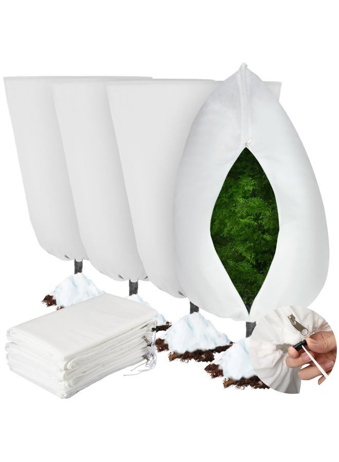 Vincreem 4 Pcs Plant Covers Freeze Protection 35.4" x 59" Winter Frost Blankets for Outdoor Plants with Zipper Drawstring Frost Cloth Freeze Covers Warm Shrub Jacket for Fruit Tree Potted(White) - Image 1