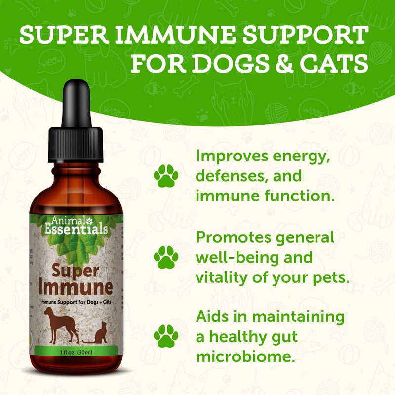 Animal Essentials Super Immune - Dog & Cat Immune Support for Puppies with Olive Leaf Extract & Echinacea, Olive Root for Dogs, Supports Respiratory Health & Overall Wellness - 1 Fl Oz - Image 1