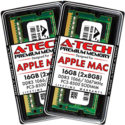 A-Tech 16GB (2 x 8GB) PC3-8500 DDR3 1066/1067 MHz RAM for MacBook (Mid 2010 13 inch), MacBook Pro (Mid 2010 13 inch), iMac (Late 2009 27 inch i5/i7), Mac Mini (Mid 2010) | 204-Pin SODIMM Memory Kit - Image 1