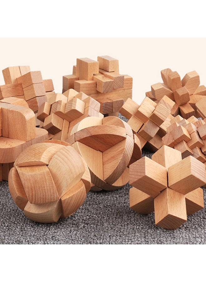 Kongming Lock Luban Lock Full Set Children's Educational Toys Adult Large Mystery Box Difficulty Nine Series Unlock-Color:Beech Nine-piece Gift Box B  - Image 4