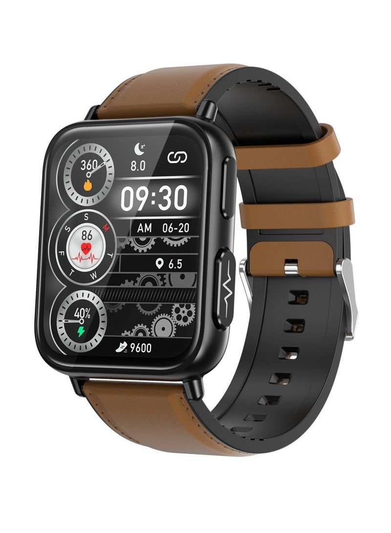 AROAQ Tk10 Smart Watch, Touch Screen Tactical Smartwatch, Hd Display Health Montoring Watch, Blood Presssure Temperature Monitoring Heart Rate  Smart Watch, Black shell (brown belt) - Image 1