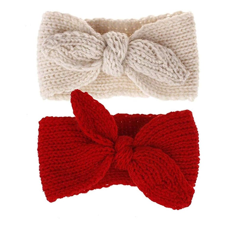 UTOWO NewbornInfantToddler KnittedKnotbowTurban RabbitEarHeadbands BabyGirls HeadWrapHeadband 06 years RedBeige