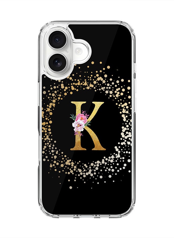Stylizedd Classic Clear MagSafe Case for iPhone 17 , Hybrid Soft Case Flexible Edges Anti Drop TPU PC Gel Thin Transparent Cover [ Designed for iPhone 17 ] - Custom Monogram Initial Letter Floral Pattern Alphabet - K ( Black )