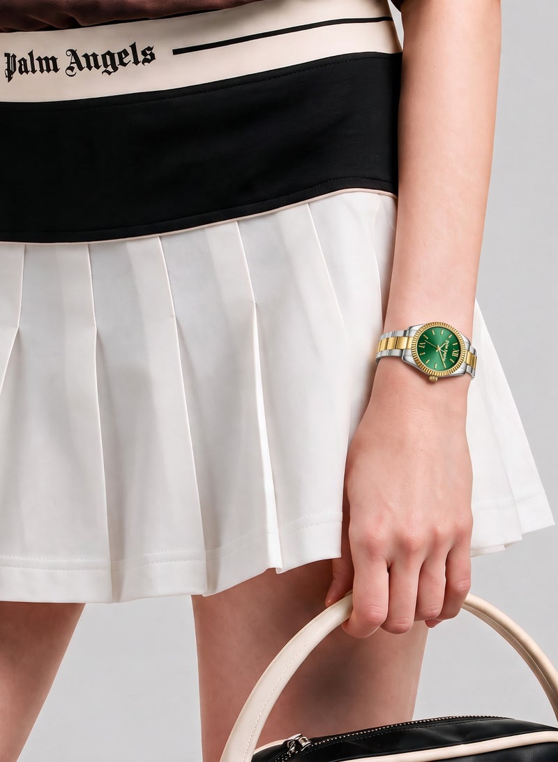 Palm Angels Clara Green Dial Silver Gold Stainless Steel Bracelet Analog Watch for Women, 28mm - Image 4